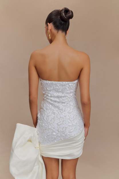Franka Strapless Bow Mini Dress - White-My Chic Way.All Rights Reserved