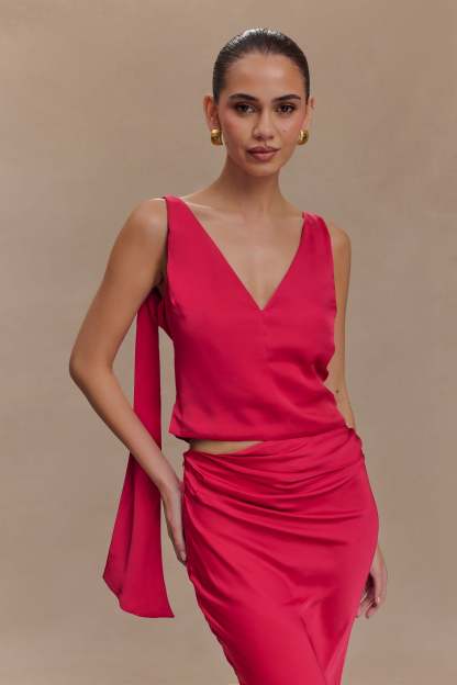 Nicola Satin Tie Sleeveless Top - Pink Cherry-My Chic Way.All Rights Reserved