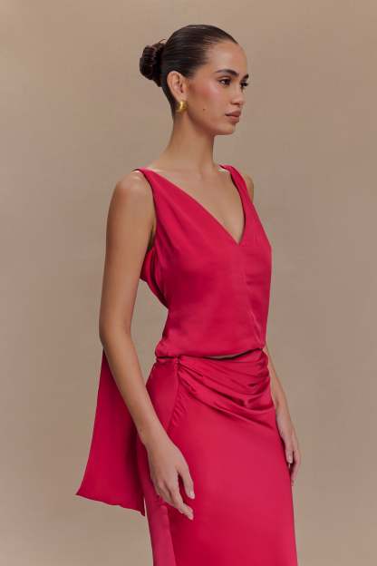 Nicola Satin Tie Sleeveless Top - Pink Cherry-My Chic Way.All Rights Reserved