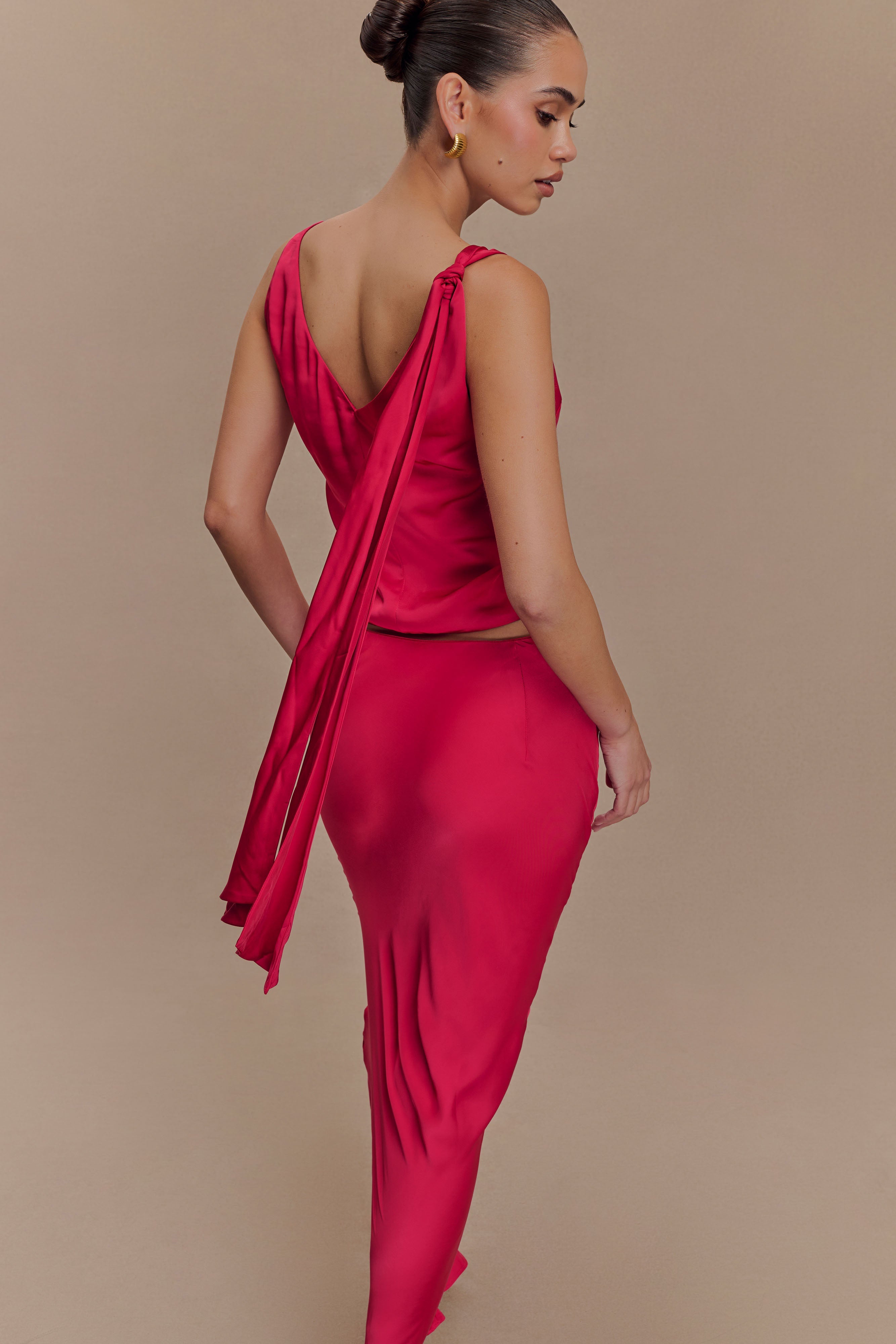 Nicola Satin Tie Sleeveless Top - Pink Cherry-My Chic Way.All Rights Reserved