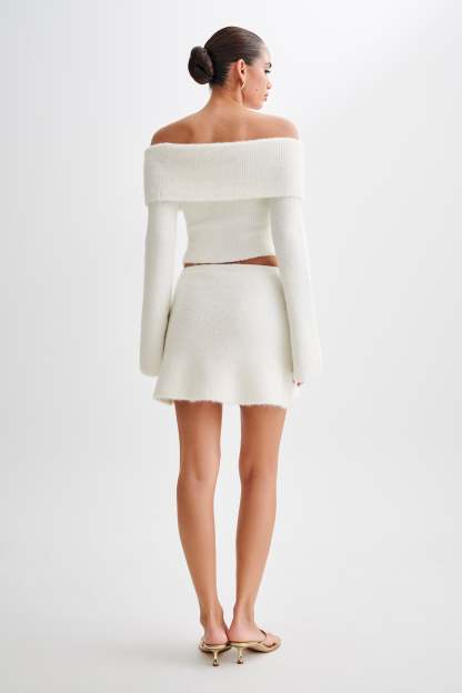 Baxter Fluffy Knit Mini Skirt - Ivory-My Chic Way.All Rights Reserved