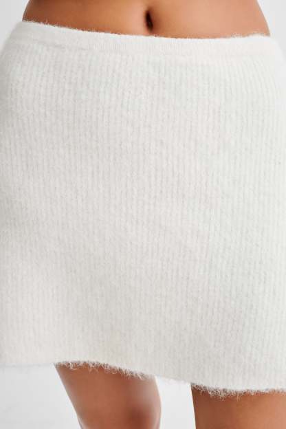 Baxter Fluffy Knit Mini Skirt - Ivory-My Chic Way.All Rights Reserved