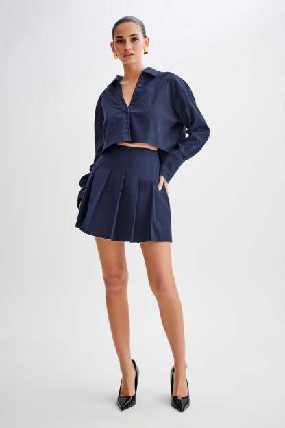 Julianna Cotton Button Up Shirt - Navy-My Chic Way.All Rights Reserved
