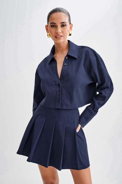 Julianna Cotton Button Up Shirt - Navy-My Chic Way.All Rights Reserved