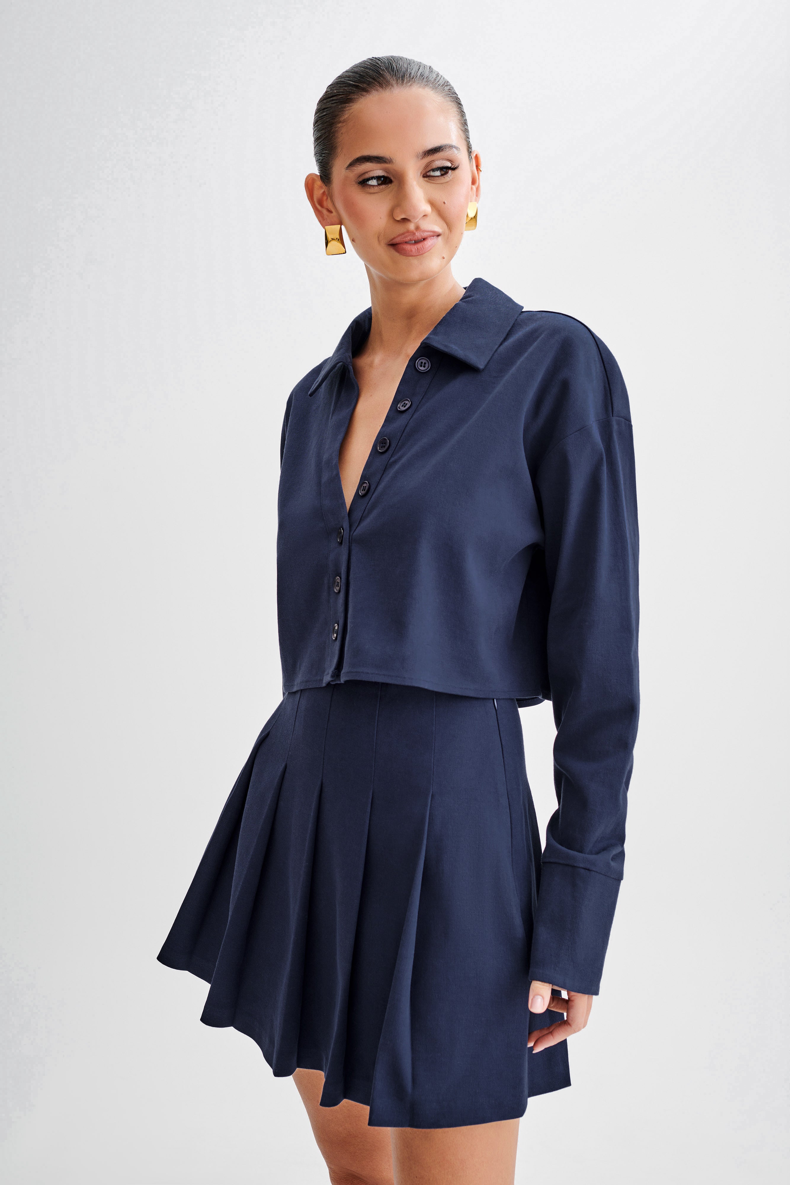 Julianna Cotton Button Up Shirt - Navy-My Chic Way.All Rights Reserved