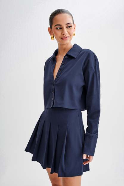 Julianna Cotton Button Up Shirt - Navy-My Chic Way.All Rights Reserved