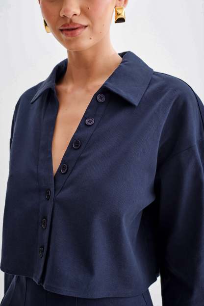 Julianna Cotton Button Up Shirt - Navy-My Chic Way.All Rights Reserved