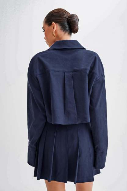 Julianna Cotton Button Up Shirt - Navy-My Chic Way.All Rights Reserved