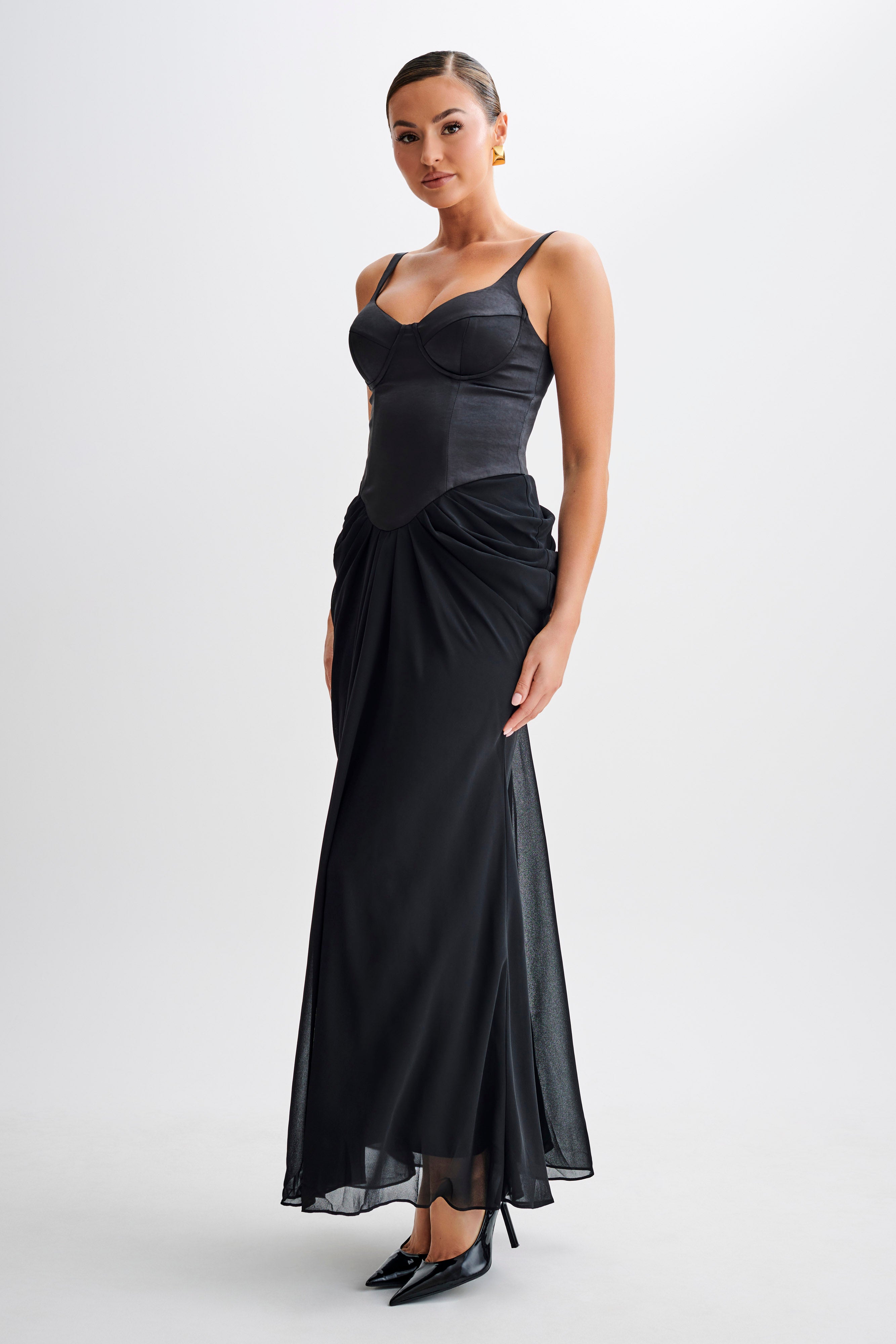 Leila Satin Corset Maxi Dress - Black-My Chic Way.All Rights Reserved