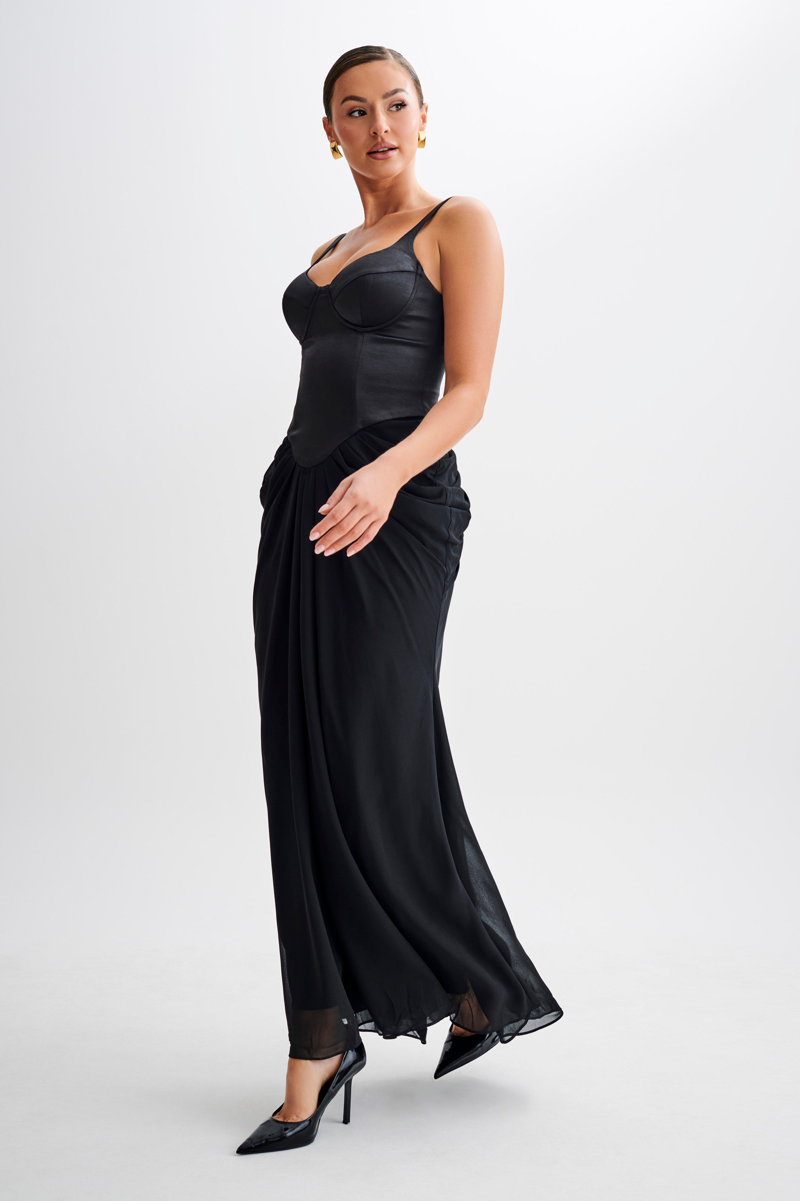 Leila Satin Corset Maxi Dress - Black-My Chic Way.All Rights Reserved