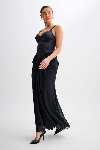 Leila Satin Corset Maxi Dress - Black-My Chic Way.All Rights Reserved