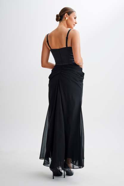 Leila Satin Corset Maxi Dress - Black-My Chic Way.All Rights Reserved