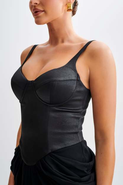 Leila Satin Corset Maxi Dress - Black-My Chic Way.All Rights Reserved