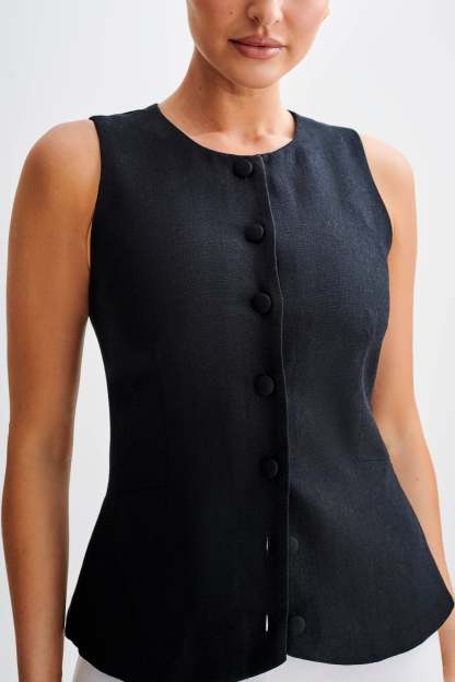 Laurence Sleeveless Linen Longline Top - Black-My Chic Way.All Rights Reserved