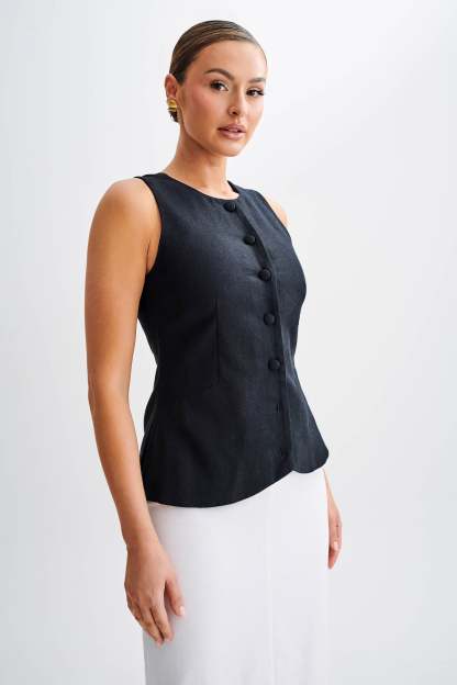 Laurence Sleeveless Linen Longline Top - Black-My Chic Way.All Rights Reserved