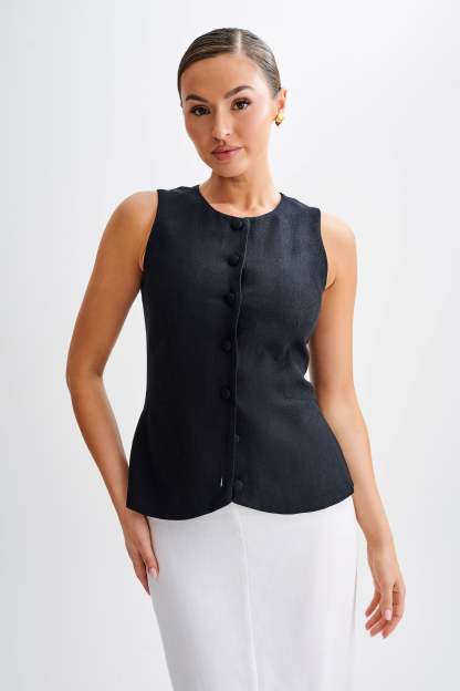 Laurence Sleeveless Linen Longline Top - Black-My Chic Way.All Rights Reserved