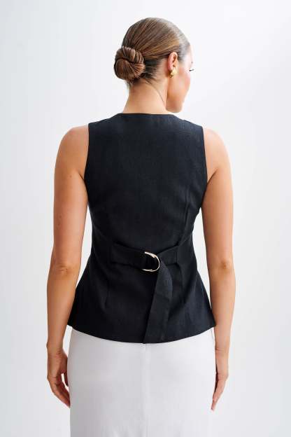 Laurence Sleeveless Linen Longline Top - Black-My Chic Way.All Rights Reserved