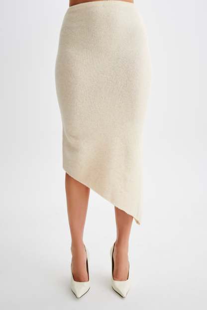 Genevieve Asymmetrical Knit Midi Skirt - Cream Marle-My Chic Way.All Rights Reserved