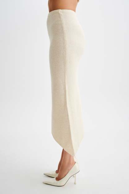 Genevieve Asymmetrical Knit Midi Skirt - Cream Marle-My Chic Way.All Rights Reserved