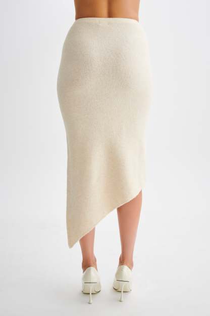 Genevieve Asymmetrical Knit Midi Skirt - Cream Marle-My Chic Way.All Rights Reserved