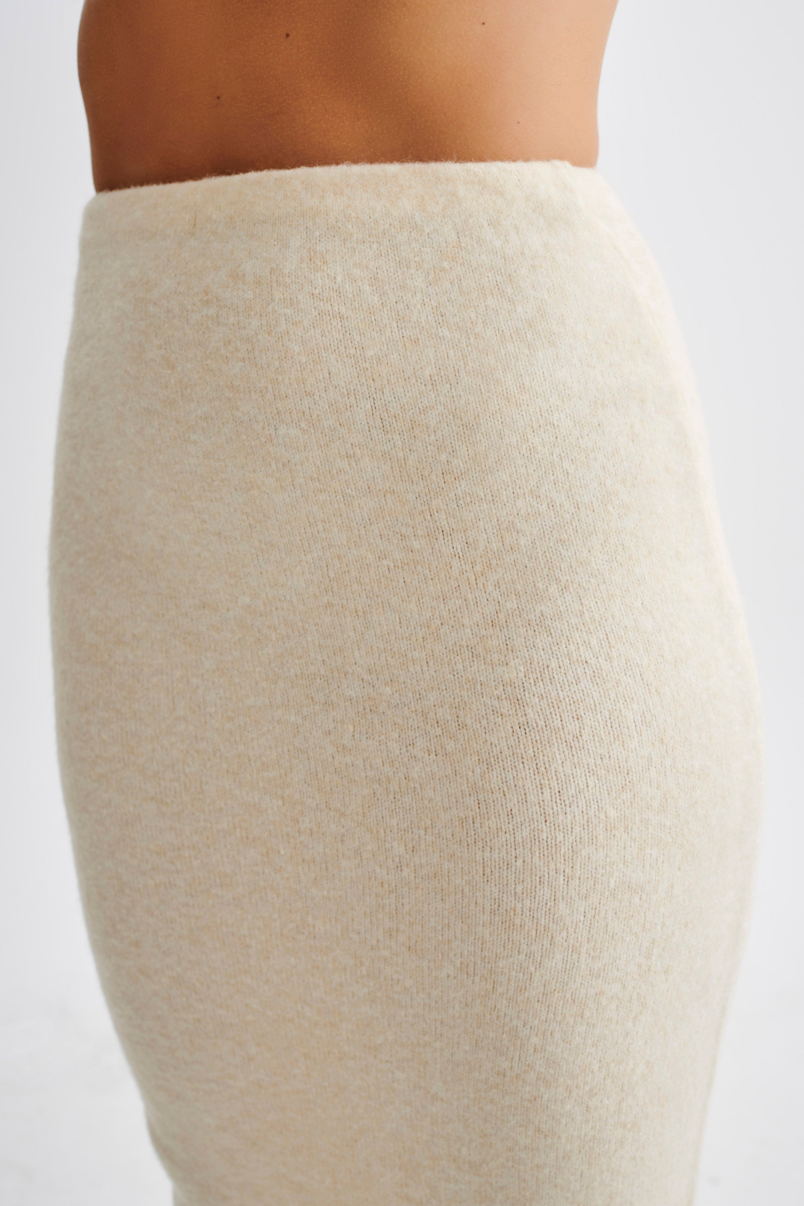 Genevieve Asymmetrical Knit Midi Skirt - Cream Marle-My Chic Way.All Rights Reserved