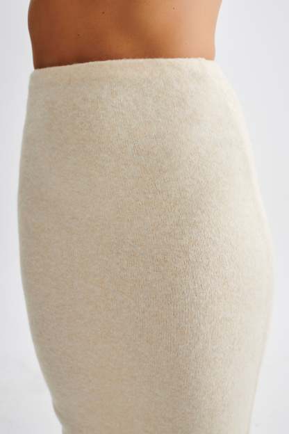 Genevieve Asymmetrical Knit Midi Skirt - Cream Marle-My Chic Way.All Rights Reserved