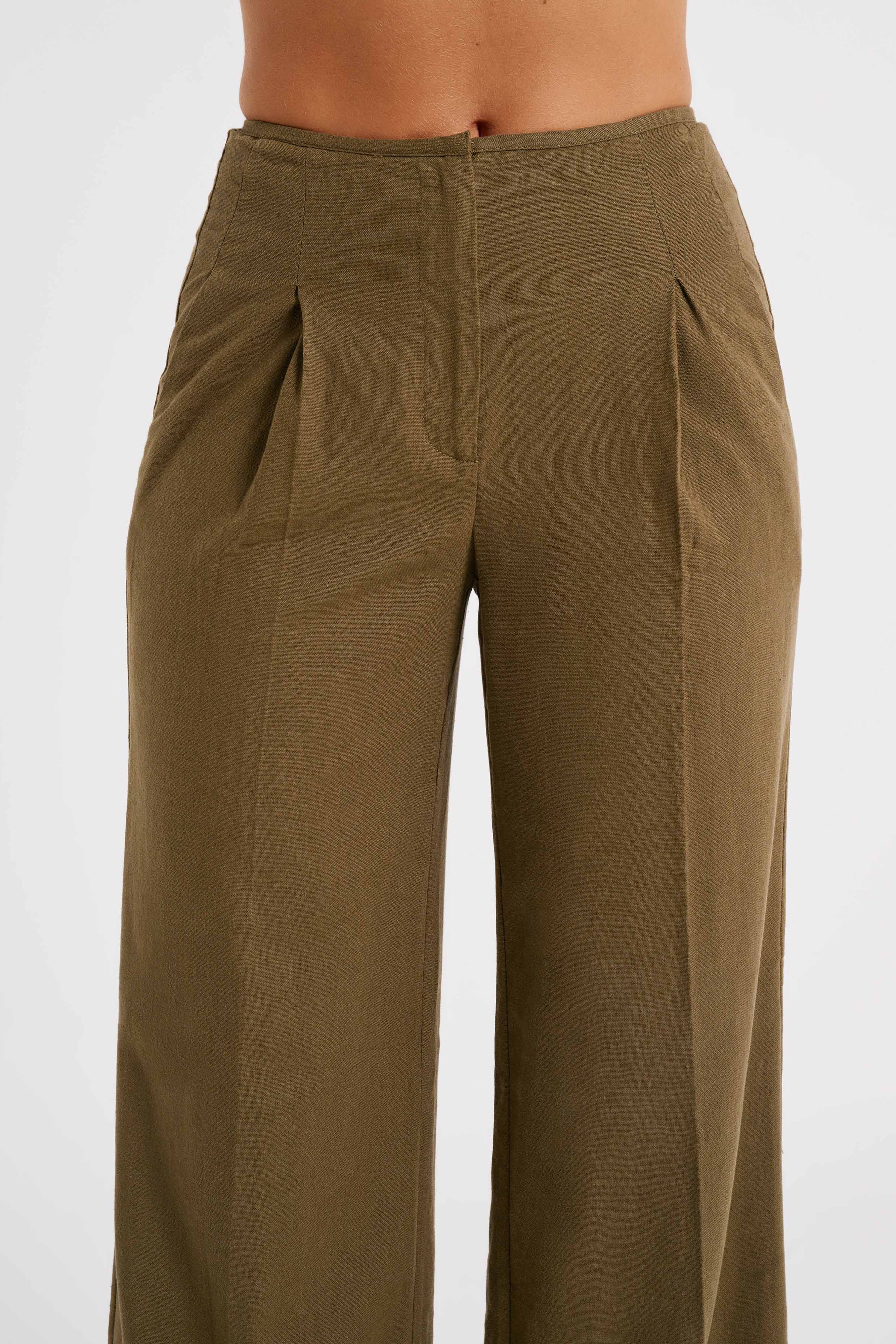 Adina Linen Pant - Olive-My Chic Way.All Rights Reserved