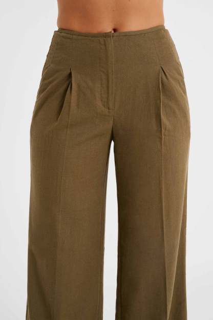 Adina Linen Pant - Olive-My Chic Way.All Rights Reserved
