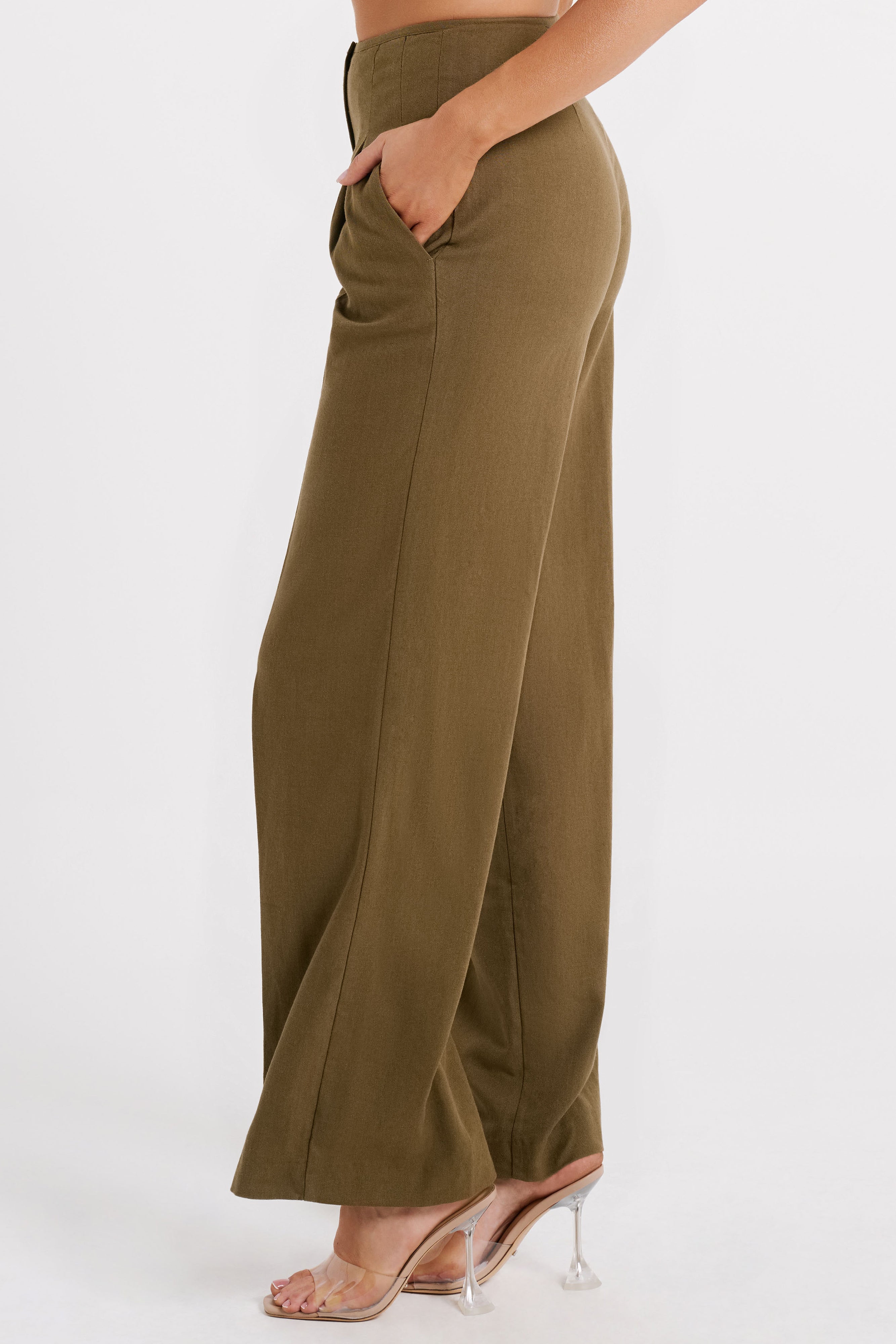 Adina Linen Pant - Olive-My Chic Way.All Rights Reserved