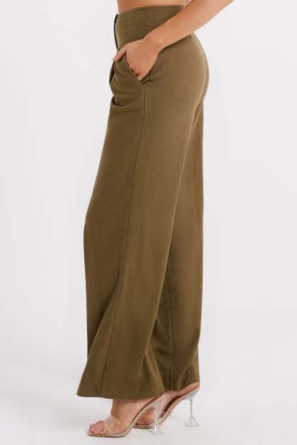 Adina Linen Pant - Olive-My Chic Way.All Rights Reserved