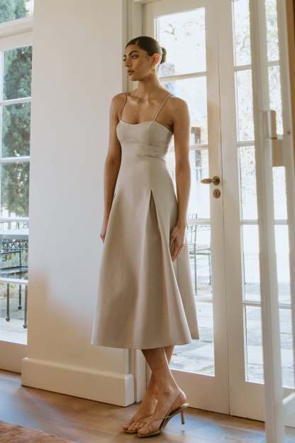 Alaina A-Line Midi Dress - Natural-My Chic Way.All Rights Reserved