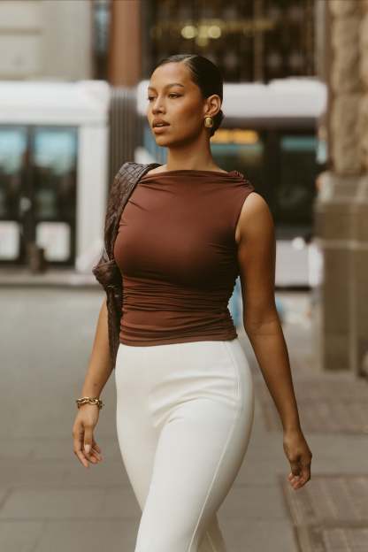 Alayna Recycled Nylon Ruched Top - Chocolate-My Chic Way.All Rights Reserved