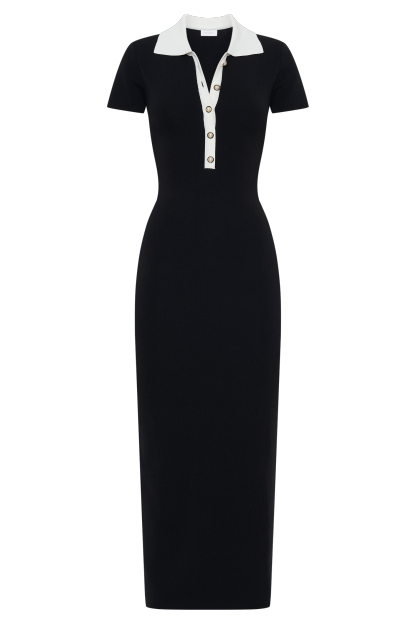 Jessamine Collared Contrast Maxi Dress - Black-My Chic Way.All Rights Reserved