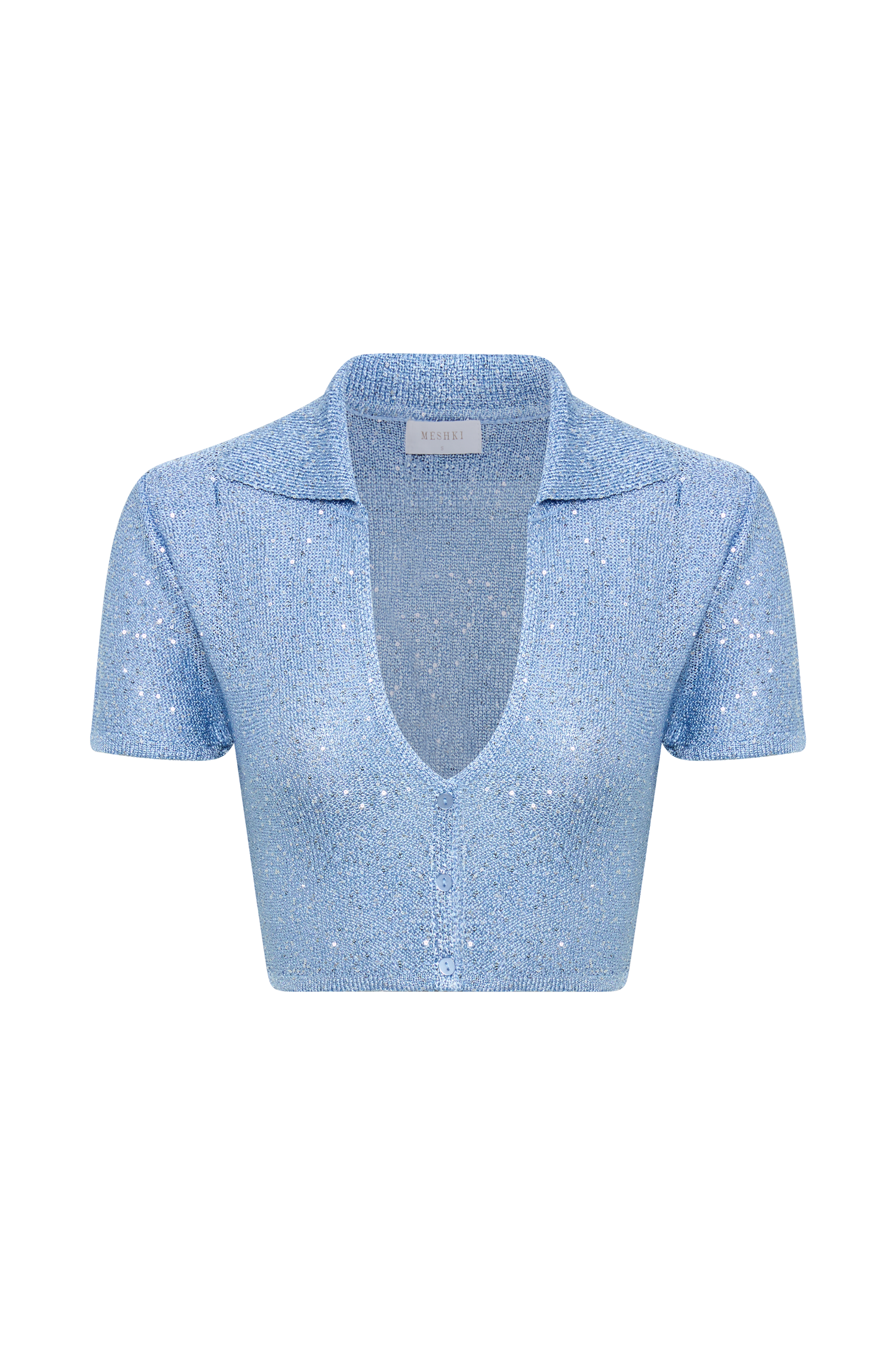 Huntley Sequin Knit Crop Top - Cornflower Blue-My Chic Way.All Rights Reserved