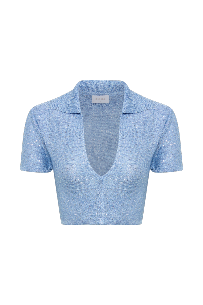 Huntley Sequin Knit Crop Top - Cornflower Blue-My Chic Way.All Rights Reserved