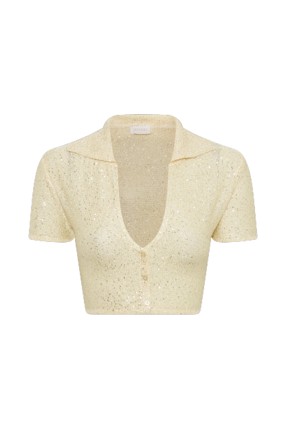 Huntley Sequin Knit Crop Top - Lemon-My Chic Way.All Rights Reserved