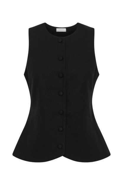Laurence Sleeveless Linen Longline Top - Black-My Chic Way.All Rights Reserved
