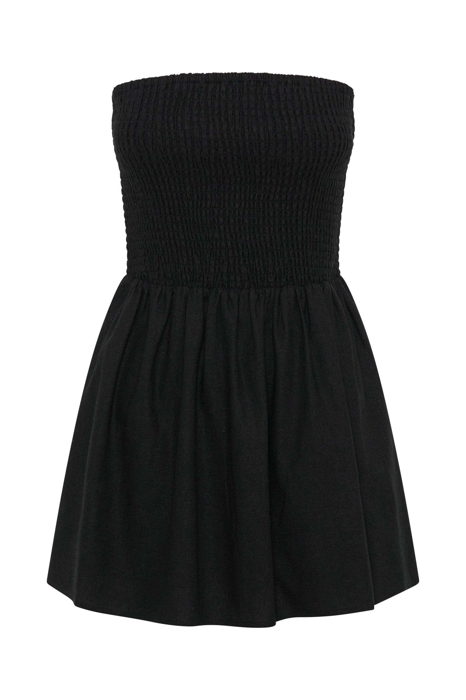 Holland Linen Shirring Mini Dress - Black-My Chic Way.All Rights Reserved
