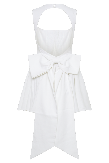 Marcella Linen Bow Back Mini Dress - White-My Chic Way.All Rights Reserved