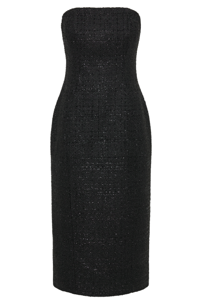 Monet Tweed Strapless Midi Dress - Black-My Chic Way.All Rights Reserved