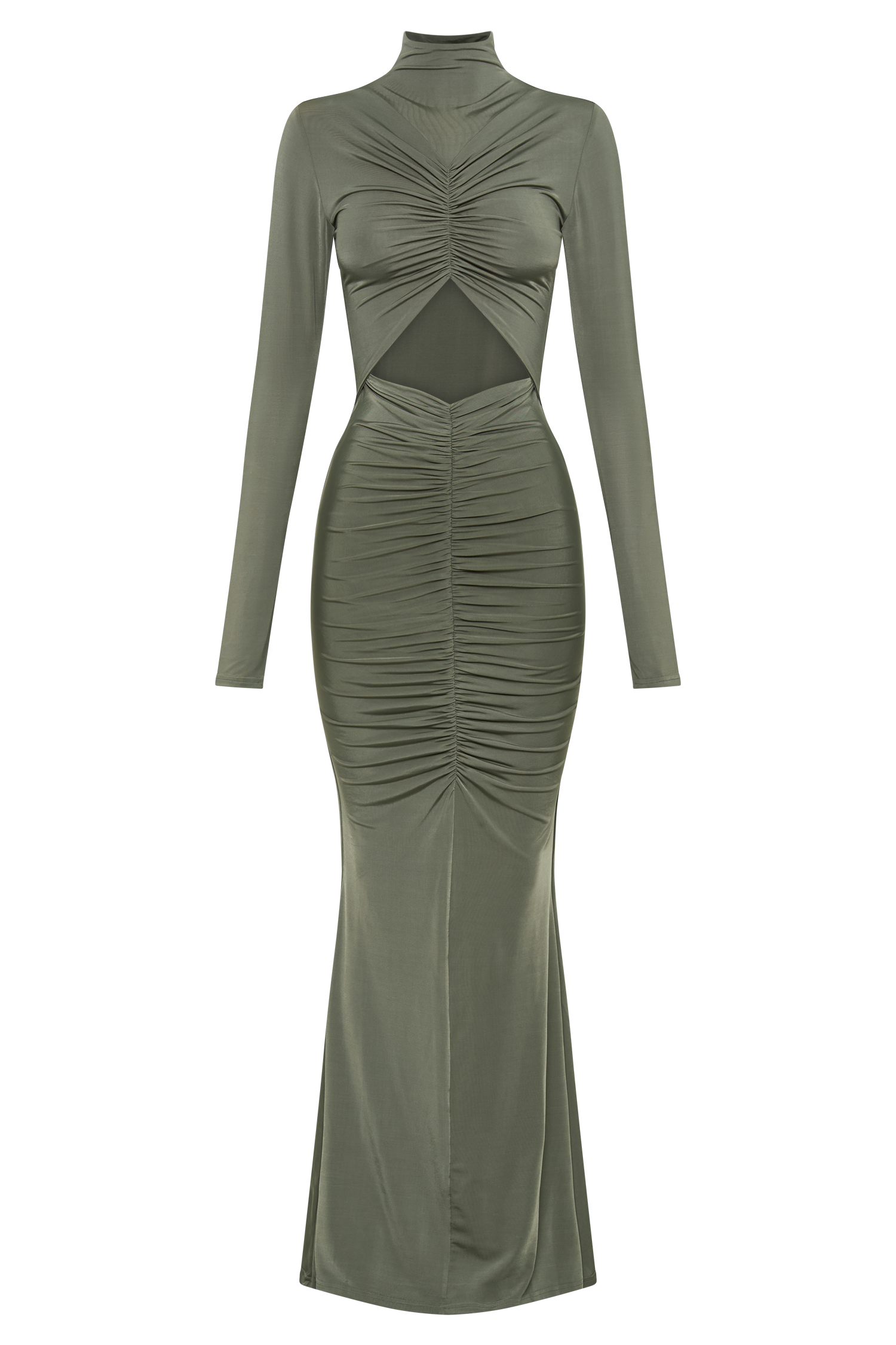 Pia Slinky Long Sleeve Cutout Maxi Dress - Military Olive-My Chic Way.All Rights Reserved