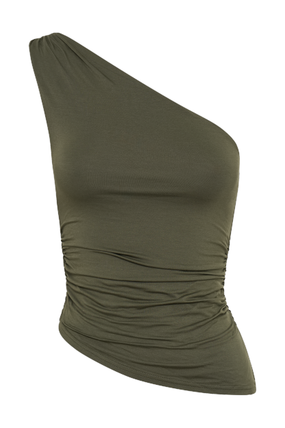 Sarah One Shoulder Modal Asymmetric Top - Military Olive-My Chic Way.All Rights Reserved