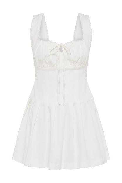 Donna Cotton Ruched Mini Dress - White-My Chic Way.All Rights Reserved