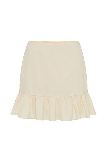 Delfina Linen Mini Skirt With Ruffle - Lemon Sherbet-My Chic Way.All Rights Reserved
