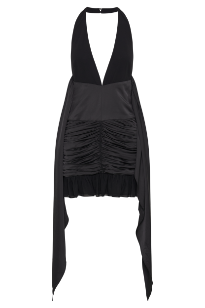 Ambrosi Satin Chiffon Mini Dress - Black-My Chic Way.All Rights Reserved