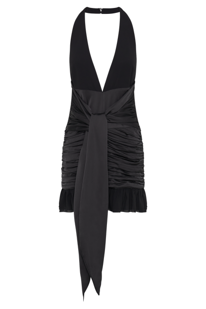Ambrosi Satin Chiffon Mini Dress - Black-My Chic Way.All Rights Reserved