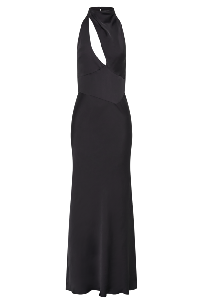 Belladonna Satin Halter Maxi Dress - Black-My Chic Way.All Rights Reserved