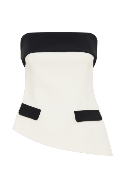Micah Contrast Suiting Strapless Top - White-My Chic Way.All Rights Reserved