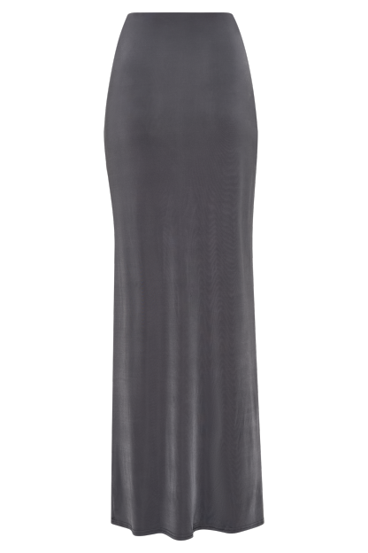 Bronwyn Slinky Ruched Maxi Skirt With Split - Charcoal-My Chic Way.All Rights Reserved