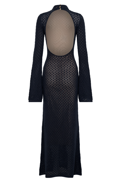 Julia Crochet Open Back Maxi Dress - Navy-My Chic Way.All Rights Reserved